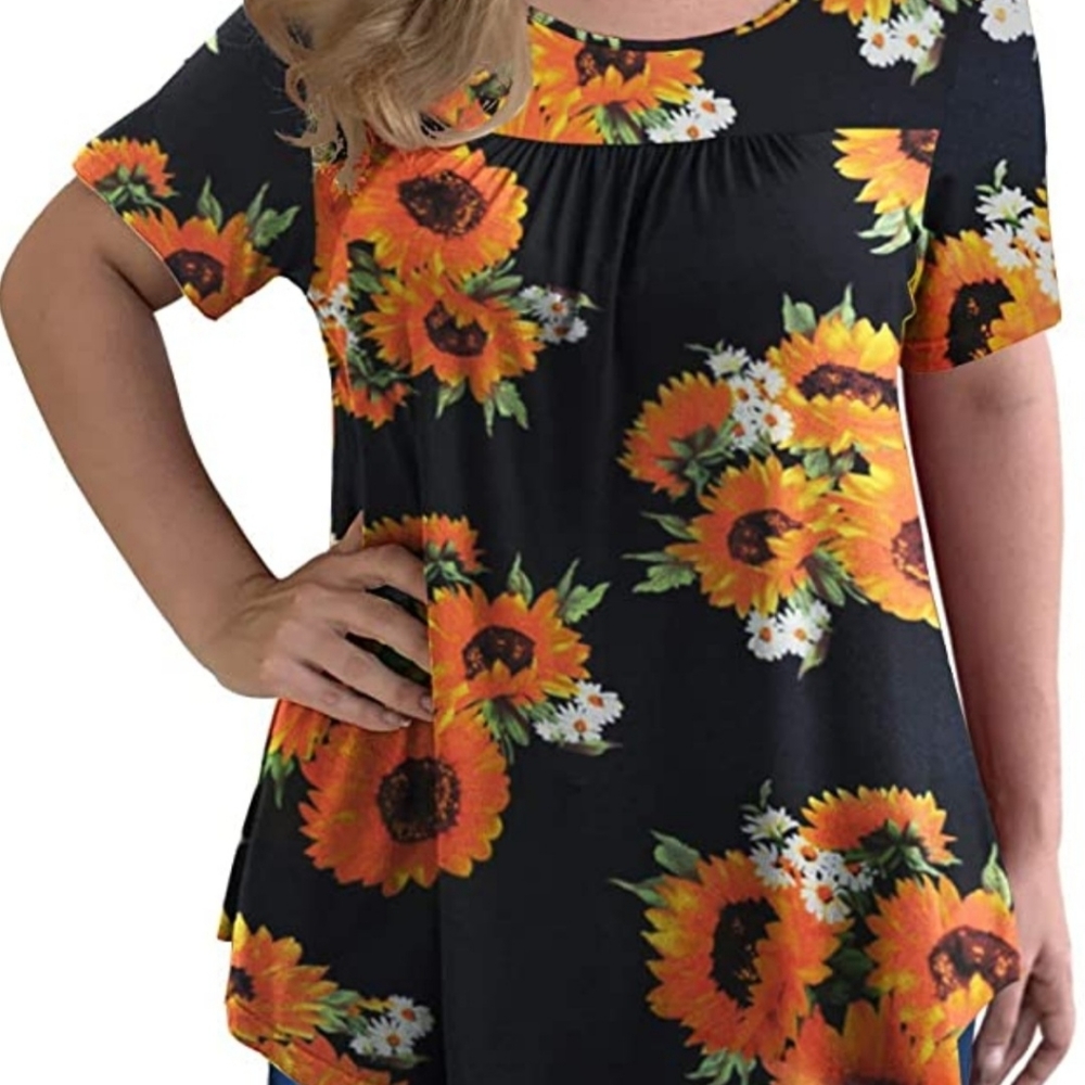 Sunflower Short Sleeve Blouse, 4X New
